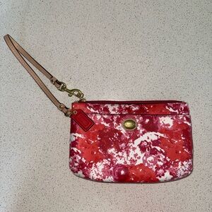 Coach Peyton Red and Pink Floral Wristlet
